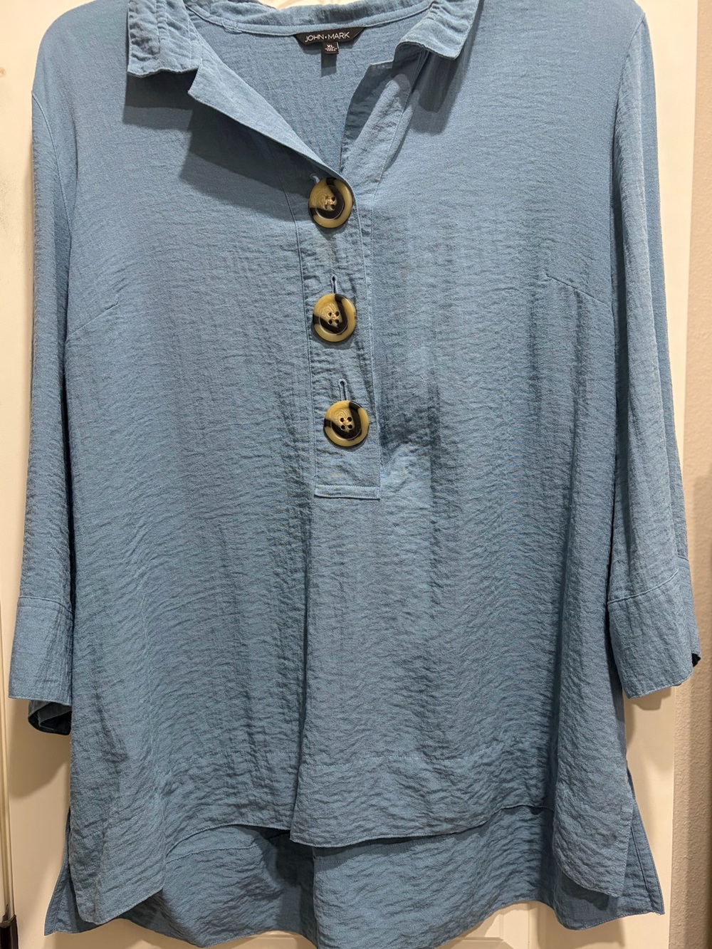 John Mark Soft Light Blue Button-Placket Tunic
